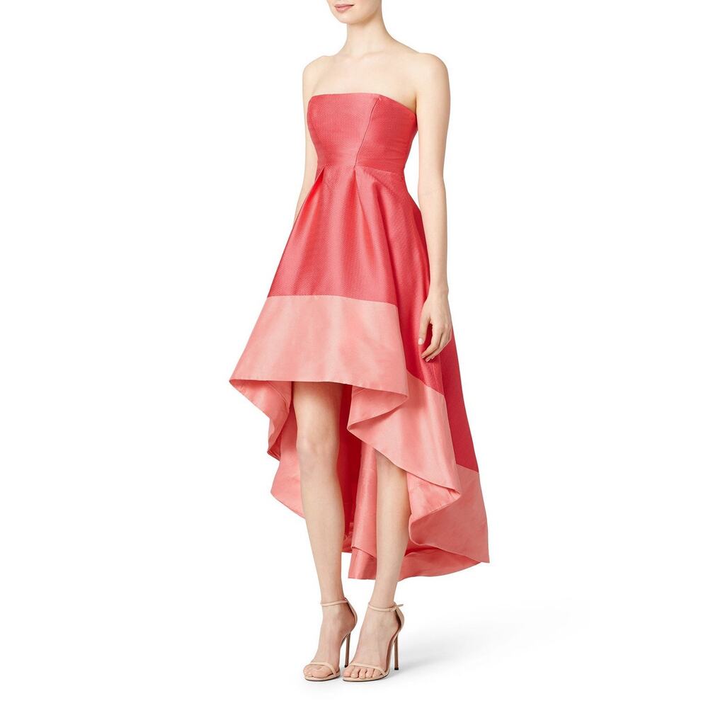 MONIQUE LHUILLIER Strapless asymmetric Hem Two Tone Pink Gown sz 2 Red Carpet